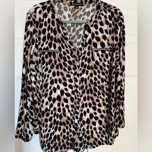 INC Split Neck Animal Print Knit Top